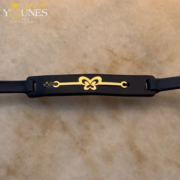 دستبند طلا زنانه چرم تک پروانه